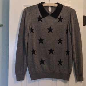 Lepsim grey and black star collared sweater S